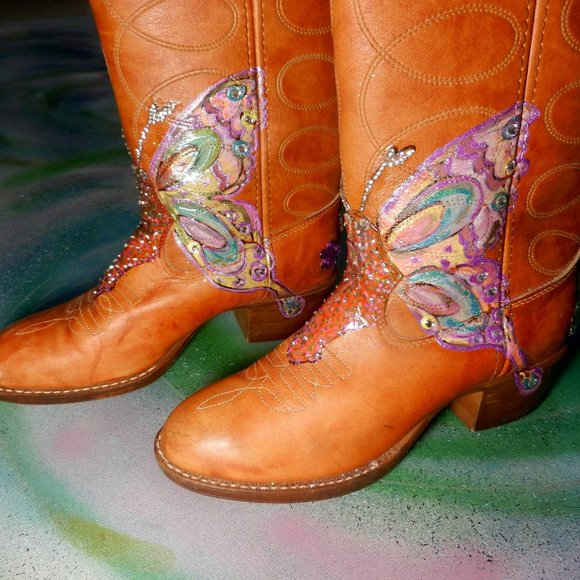 Artisan Shoes - VTG OOAK ButterFly Me boots custom western cowboy boots Texas USA wearable art…